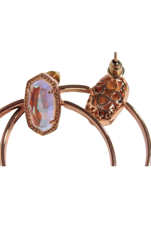 Kendra Scott - Rose Gold Stud Hoop Earrings w/ Iridescent Stones