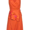 Kenzo - Orange Wrap Dress w/ Floral Embroidery Detail Sz 6