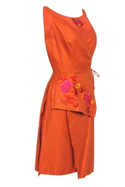 Kenzo - Orange Wrap Dress w/ Floral Embroidery Detail Sz 6