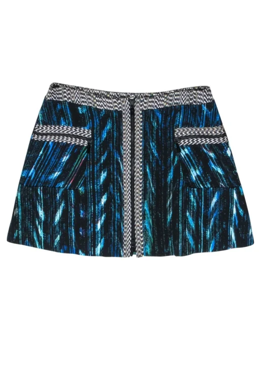 Kenzo - Teal Front Zip Mini Skirt w/ Contrast Trim Sz M