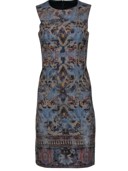 Kobi Halperin - Blue & Gold Printed Shift Dress Sz 0