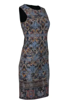 Kobi Halperin - Blue & Gold Printed Shift Dress Sz 0