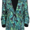 Kobi Halperin - Green, Blue & Black Bohemian Print Ruched Sleeve Blazer Sz M