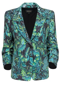 Kobi Halperin - Green, Blue & Black Bohemian Print Ruched Sleeve Blazer Sz M