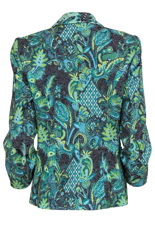 Kobi Halperin - Green, Blue & Black Bohemian Print Ruched Sleeve Blazer Sz M