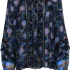 Kobi Halperin - Navy Floral Print “Brynn” Blouse w/ Lace & Ruffled Trim Sz M