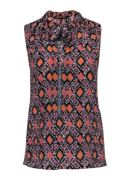 Kobi Halperin - Orange & Black Patterned Silk "Eva" Blouse Sz XS