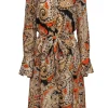 Kobi Halperin - Orange & Black Print Belted Shirtdress Sz L