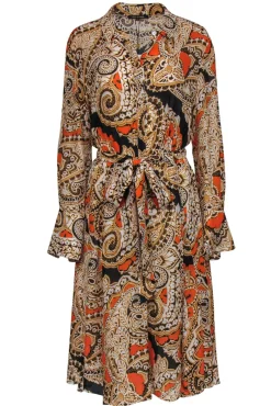 Kobi Halperin - Orange & Black Print Belted Shirtdress Sz L