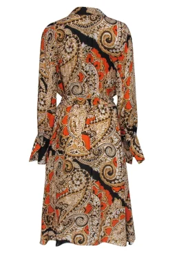 Kobi Halperin - Orange & Black Print Belted Shirtdress Sz L