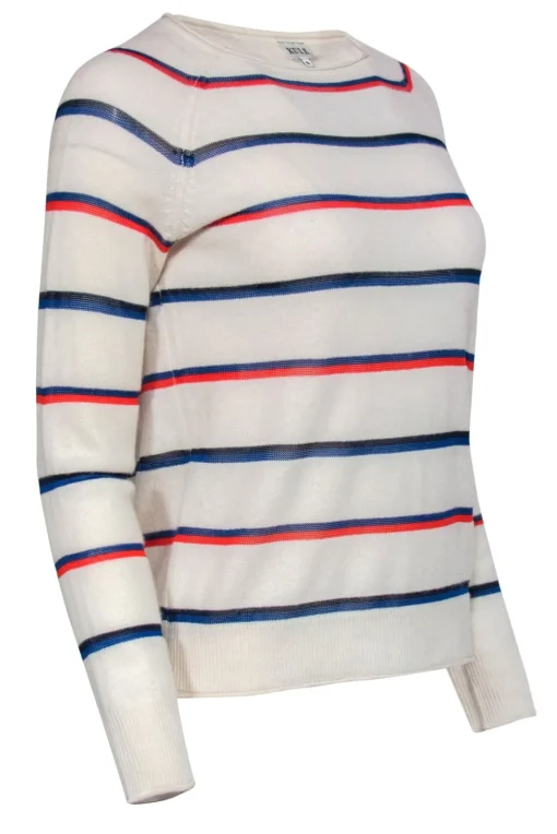 Kule - Ivory, Orange & Blue Striped Cashmere Blend Sweater Sz XS