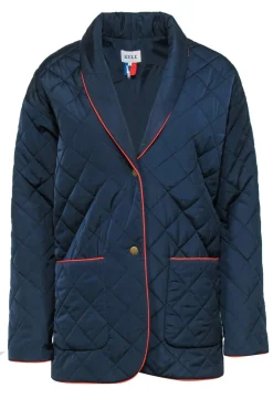 Kule - Navy Quilted Oversized Longline Coat w/ Orange Trim Sz XS