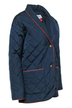 Kule - Navy Quilted Oversized Longline Coat w/ Orange Trim Sz XS