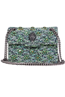 Kurt Geiger - Mint & Navy Tweed Crossbody w/ Flower Embellishments