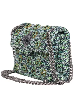 Kurt Geiger - Mint & Navy Tweed Crossbody w/ Flower Embellishments