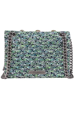 Kurt Geiger - Mint & Navy Tweed Crossbody w/ Flower Embellishments