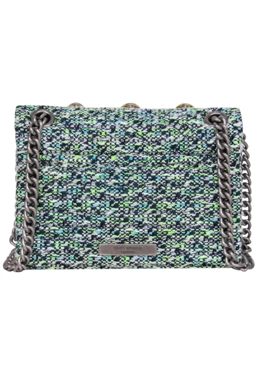Kurt Geiger - Mint & Navy Tweed Crossbody w/ Flower Embellishments