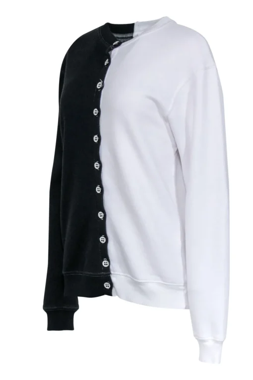La Datresse - Black & White Split Button Down Cardigan Sz XS