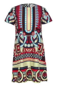 La DoubleJ - Cream Multi Color Geometric Print Mini Swing Dress Sz S