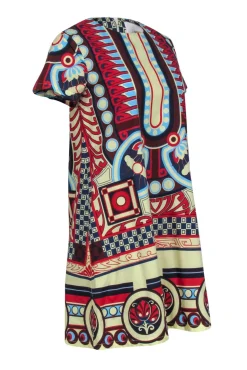 La DoubleJ - Cream Multi Color Geometric Print Mini Swing Dress Sz S