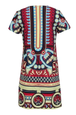 La DoubleJ - Cream Multi Color Geometric Print Mini Swing Dress Sz S