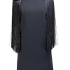 La Perla - Black Sleeveless Beaded Trim Fringe Shoulder Dress Sz 6