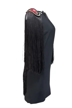 La Perla - Black Sleeveless Beaded Trim Fringe Shoulder Dress Sz 6