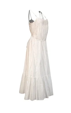 La Vie Rebecca Taylor - White Clip Dot Cotton Midi Dress Sz M
