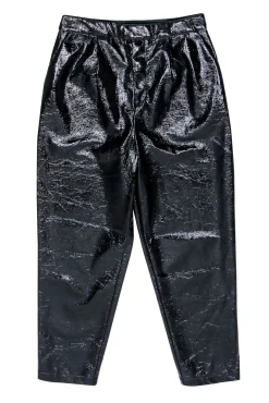 L'Acadamie - Black Faux Patent Leather Crinkle Pants Sz L
