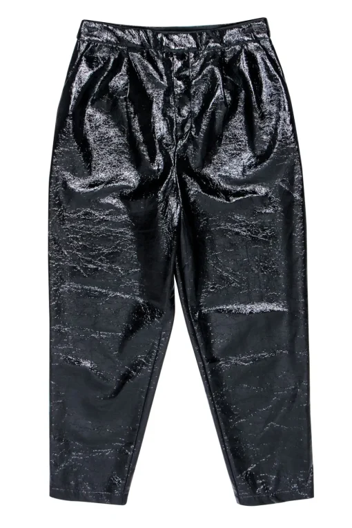 L'Acadamie - Black Faux Patent Leather Crinkle Pants Sz L
