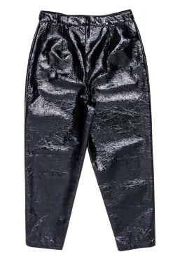 L'Acadamie - Black Faux Patent Leather Crinkle Pants Sz L