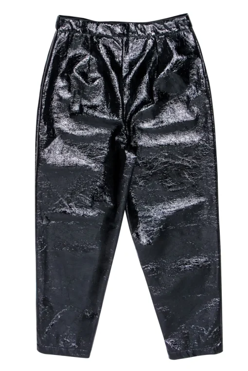 L'Acadamie - Black Faux Patent Leather Crinkle Pants Sz L