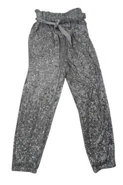 L'Acadamie - Silver Sequin Paper Bag Waist Pants Sz M
