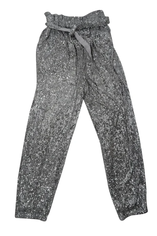 L'Acadamie - Silver Sequin Paper Bag Waist Pants Sz M