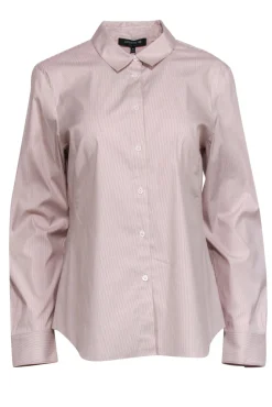 Lafayette 148 - Beige & White Striped Button-Up Long Sleeve Blouse Sz 10