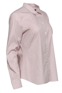 Lafayette 148 - Beige & White Striped Button-Up Long Sleeve Blouse Sz 10