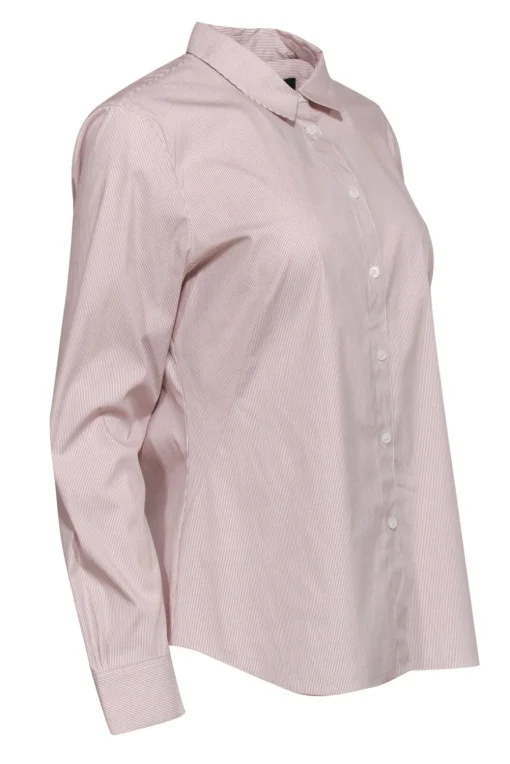Lafayette 148 - Beige & White Striped Button-Up Long Sleeve Blouse Sz 10