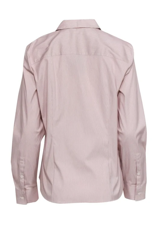 Lafayette 148 - Beige & White Striped Button-Up Long Sleeve Blouse Sz 10