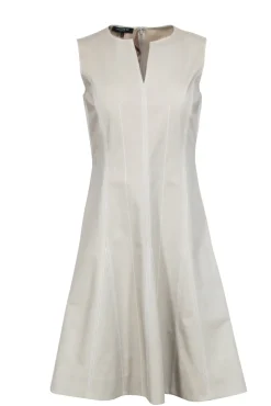 Lafayette 148 - Beige Sleeveless A-Line Dress w/ Contrast Stitching Sz 2