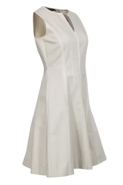 Lafayette 148 - Beige Sleeveless A-Line Dress w/ Contrast Stitching Sz 2