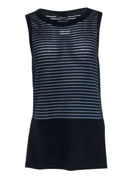 Lafayette 148 - Black Ribbed Tank Top w/ Sheer Gray Stripes Sz S