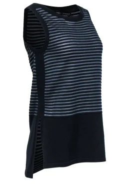 Lafayette 148 - Black Ribbed Tank Top w/ Sheer Gray Stripes Sz S