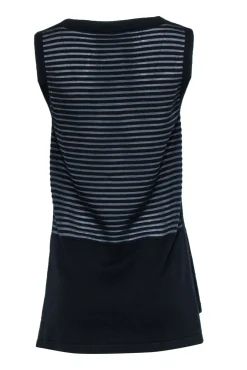 Lafayette 148 - Black Ribbed Tank Top w/ Sheer Gray Stripes Sz S