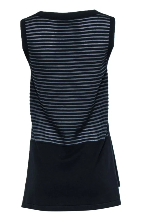 Lafayette 148 - Black Ribbed Tank Top w/ Sheer Gray Stripes Sz S