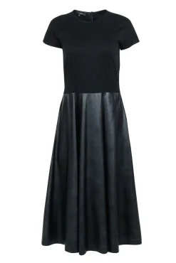 Lafayette 148 - Black Short Sleeve Midi Dress w/ Faux Leather Skirt Sz M