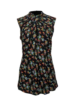 Lafayette 148 - Black w/ Multicolor Floral Print Twist Front Blouse Sz 16