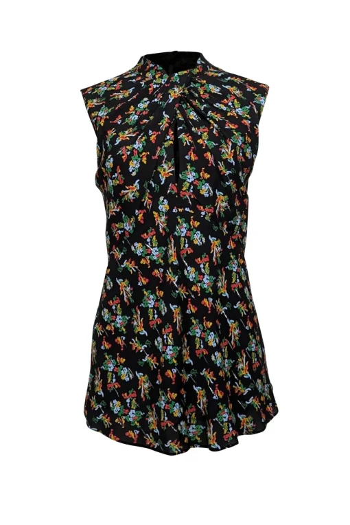 Lafayette 148 - Black w/ Multicolor Floral Print Twist Front Blouse Sz 16