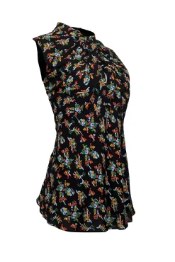 Lafayette 148 - Black w/ Multicolor Floral Print Twist Front Blouse Sz 16