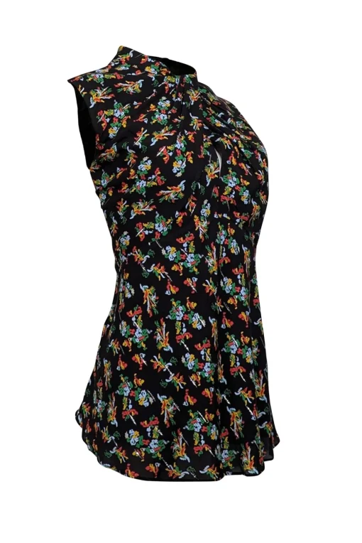 Lafayette 148 - Black w/ Multicolor Floral Print Twist Front Blouse Sz 16