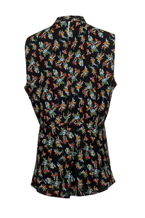 Lafayette 148 - Black w/ Multicolor Floral Print Twist Front Blouse Sz 16